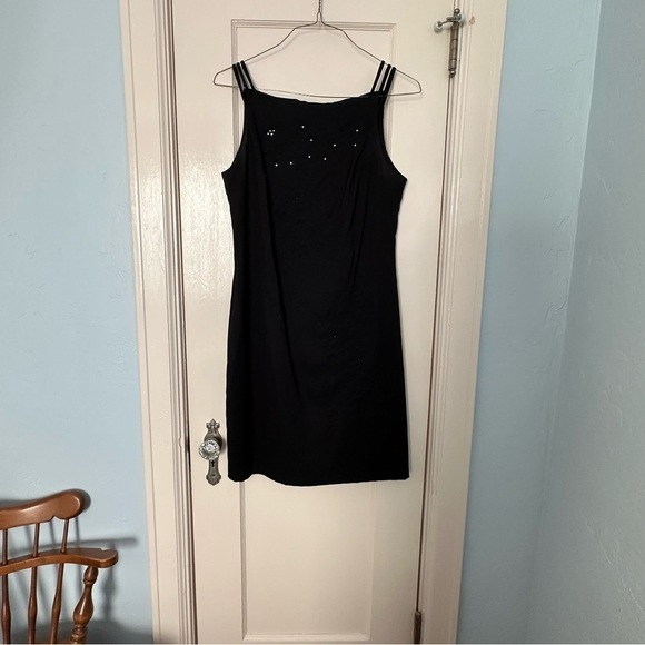 Vtg. CDC Dress Sheath Formal Y2K Black Square Neck Beads Spaghetti Straps Sz 12 - Picture 3 of 12